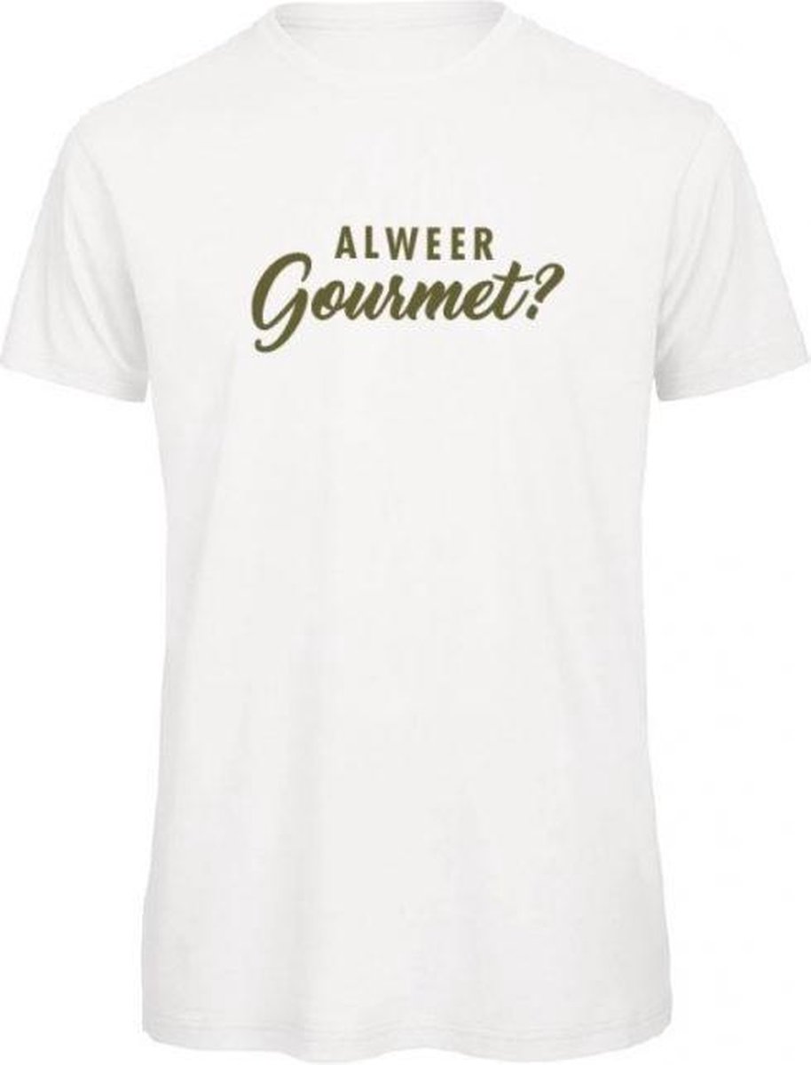 Kerst t-shirt wit XL - Al weer gourmet? - olijfgroen -   | Kerst t-shirt   | kerst shirts volwassenen | kerst t-shirts volwassenen | Kerst outfit | Foute kerst t-shirts